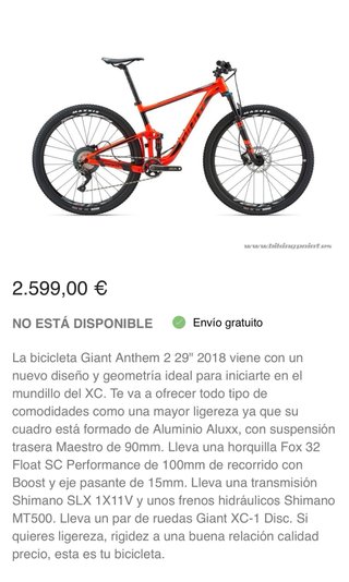 Bicicleta Giant Anthem 29 2 Tija Telescópica