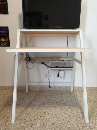 Escritorio Ikea Madera y Metal Blanco