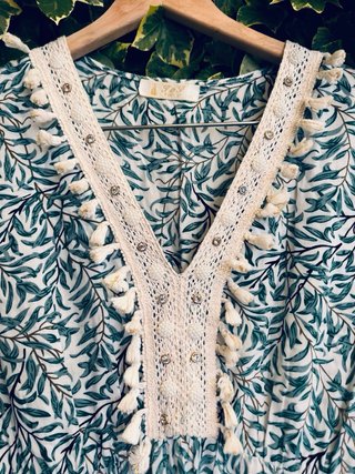 Vestido Boho Largo Estampado Hojas