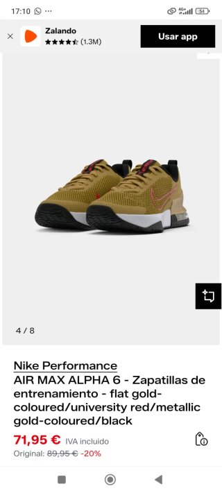 Nike Air Max Alpha 6 Zapatillas Entrenamiento Oro