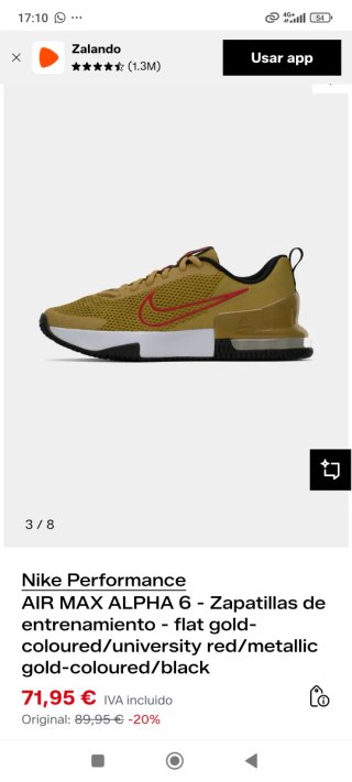 Nike Air Max Alpha 6 Zapatillas Entrenamiento Oro