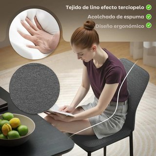 Set 2 Sillas Terciopelo Gris Respaldo Curvo