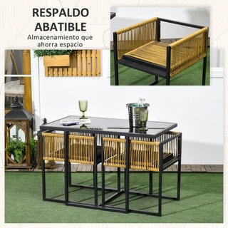 Set Mesa Cristal y 2 Sillas Ratán Plegables Cojín