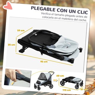 Cochecito Mascotas Plegable hasta 30kg Gris