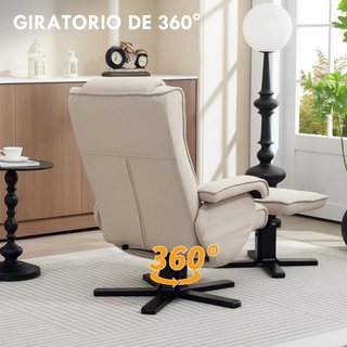 Sillón Relax Reclinable Giratorio Reposapiés Beige