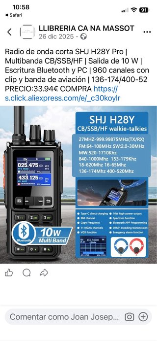 Walkie Talkie SHJ H26Y Radio CB/HF Radio de FM
