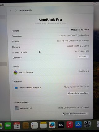 MacBook Pro 13” 2019 i5 8GB RAM 256GB SSD