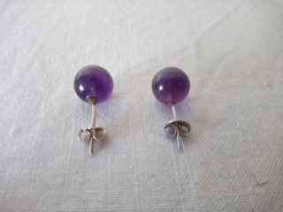 PENDIENTES PLATA DE LEY Y BOLAS DE AMATISTA 8 MM