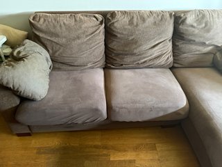 Sofá chaise longue beige/marrón tela