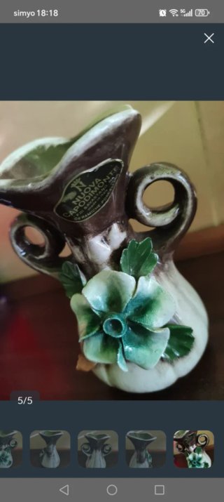 Jarrón Capodimonte Cerámica Flor Verde