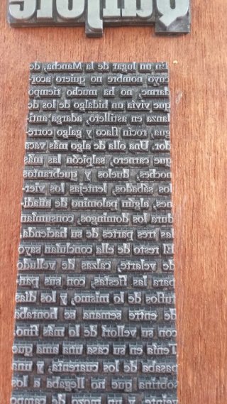Quijote texto letras plomo imprenta