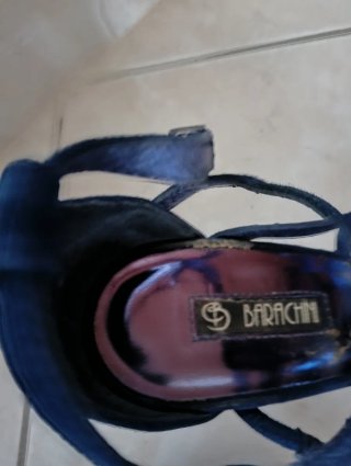 Sandali con tacco Barachini blu in camoscio
