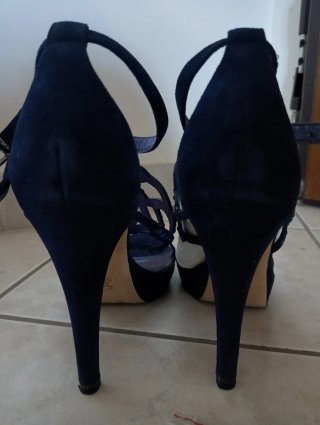 Sandali con tacco Barachini blu in camoscio