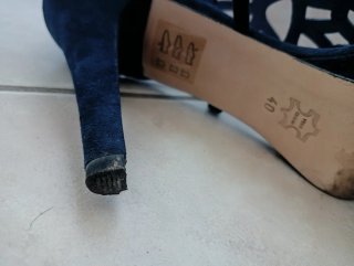 Sandali con tacco Barachini blu in camoscio