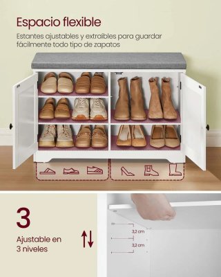 Banco zapatero con puertas VASAGLE LSB034W01