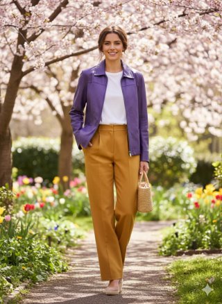 Chaqueta de piel morada para mujer
