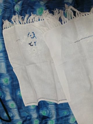 2 Asciugamani Lino Ricamato Vintage