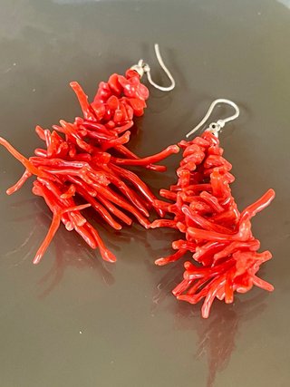 Orecchini Argento 925 Corallo Rosso Vintage