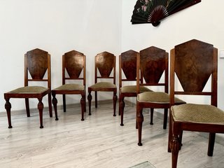 6 Sillas vintage Art Déco (Años 30). Raíz de Nogal