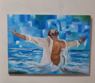 Quadro su tela uomo in acqua
