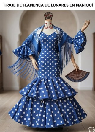 Traje Flamenca Azul Lunares