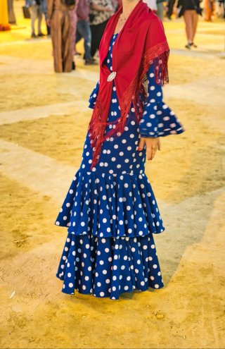 Traje Flamenca Azul Lunares