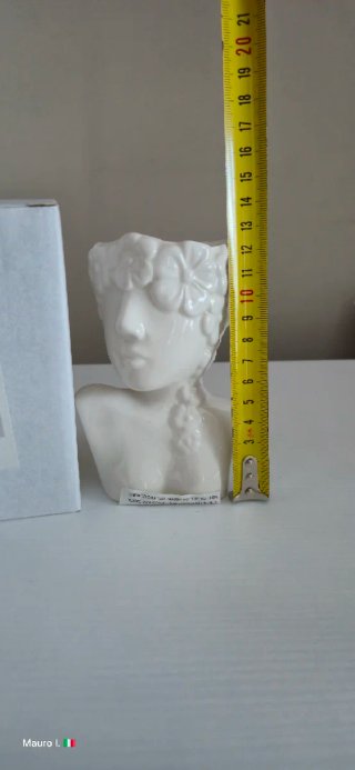 Vaso Ceramica Testa Donna Fiori Bianco