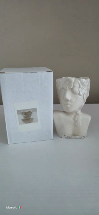 Vaso Ceramica Testa Donna Fiori Bianco