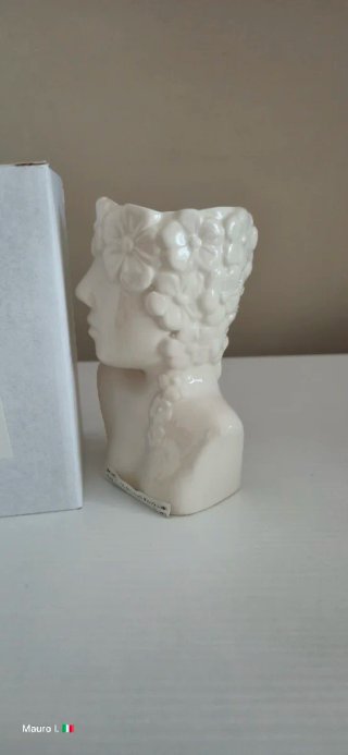 Vaso Ceramica Testa Donna Fiori Bianco