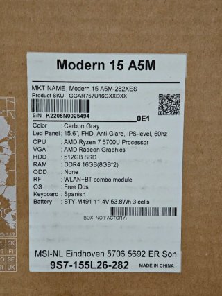 MSI Modern 15 A5M Portátil 16GB RAM 512GB