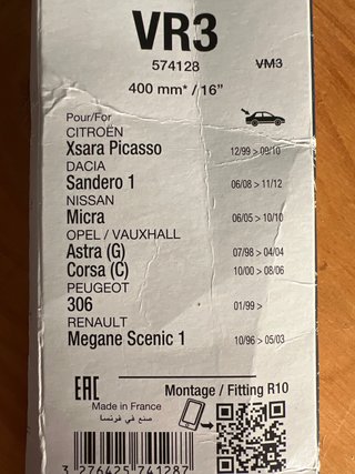 Escobilla limpiaparabrisas coche 400mm