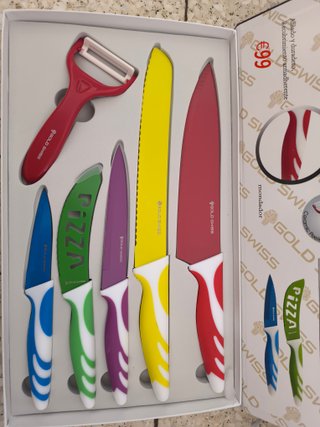 Set 6 Cuchillos Cocina Gold Swiss + Pelador