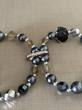 Braccialetto vintage fiori perle nero argento