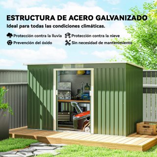 Caseta de jardín metálica verde 280x130x172