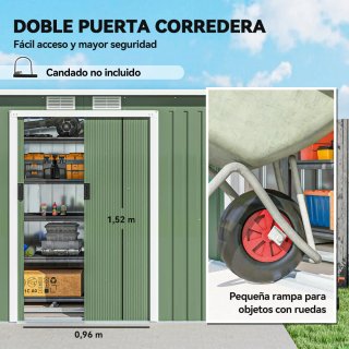 Caseta de jardín metálica verde 280x130x172