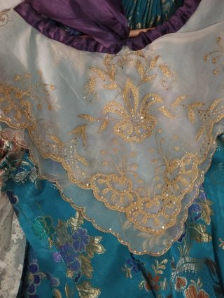 Traje Fallera Agua Marina Brocado Floral
