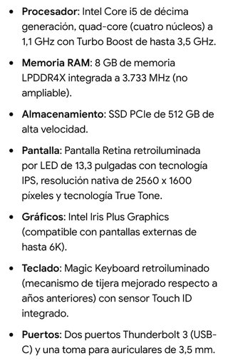 MacBook Air 13 Plata 8Gb 512Gb 2020
