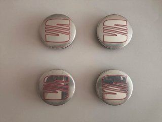4 Tapabujes SEAT 56mm Plata Rojo