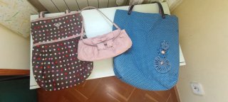 Lote de 3 bolsos: azul, marrón y rosa