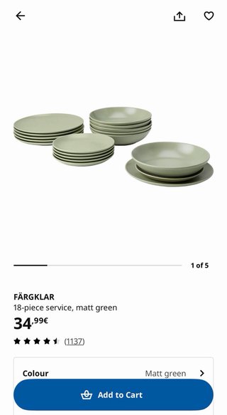 Servicio de vajilla IKEA Fargklar verde mate