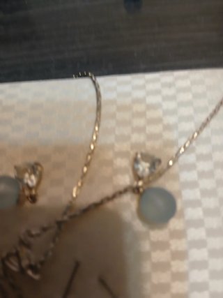 Conjunto collar y pendientes corazón azul