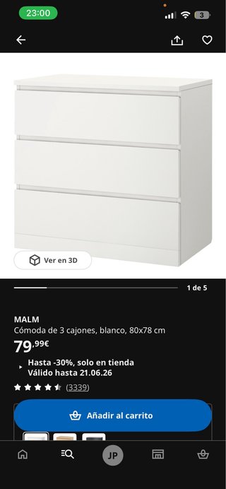 Cómoda MALM 3 cajones blanca