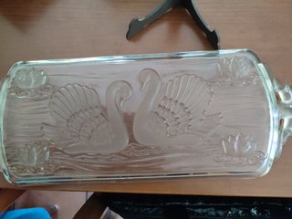 Bandeja cristal tallado cisnes y lotos