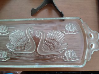 Bandeja cristal tallado cisnes y lotos