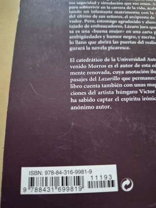 Libro escolar Lazarillo de Tormes. Clásicos
