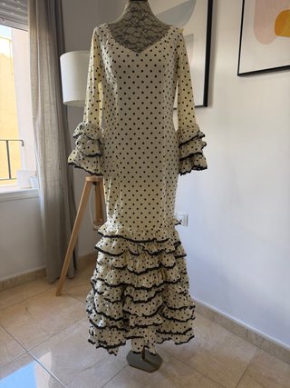 Vestido Flamenca Lunares Beige y Negro