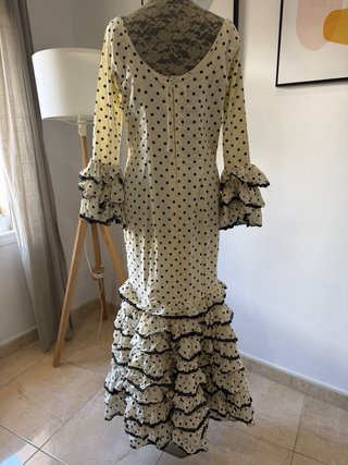 Vestido Flamenca Lunares Beige y Negro