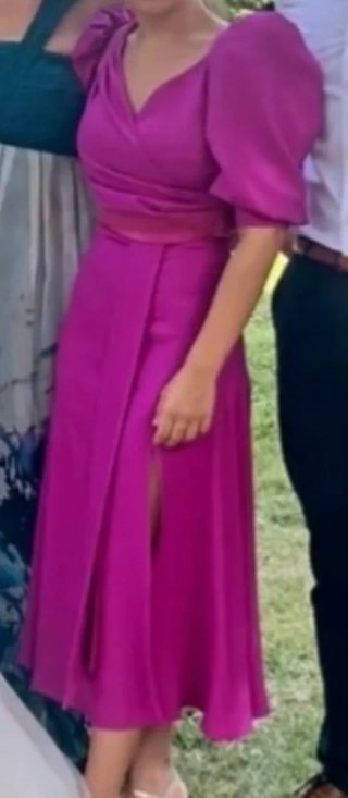 Vestido fiesta midi morado-rosa fucsia