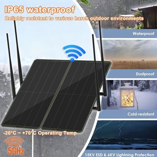 LIFEMOI Ripetitore WiFi Solare 1200Mbps 300m IP65
