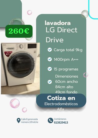 Lavadora LG Direct Drive 9kg 1400rpm